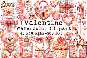 Watercolor Valentine Clipart, an Illustration by Libby Wishes