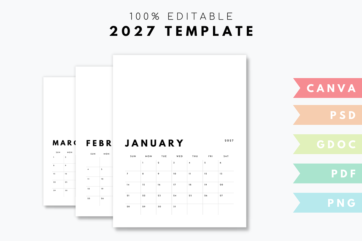 2027 Calendar Template Psd Canva, a Poster Template by DesignStudioTeti (Photo 1 of 9)