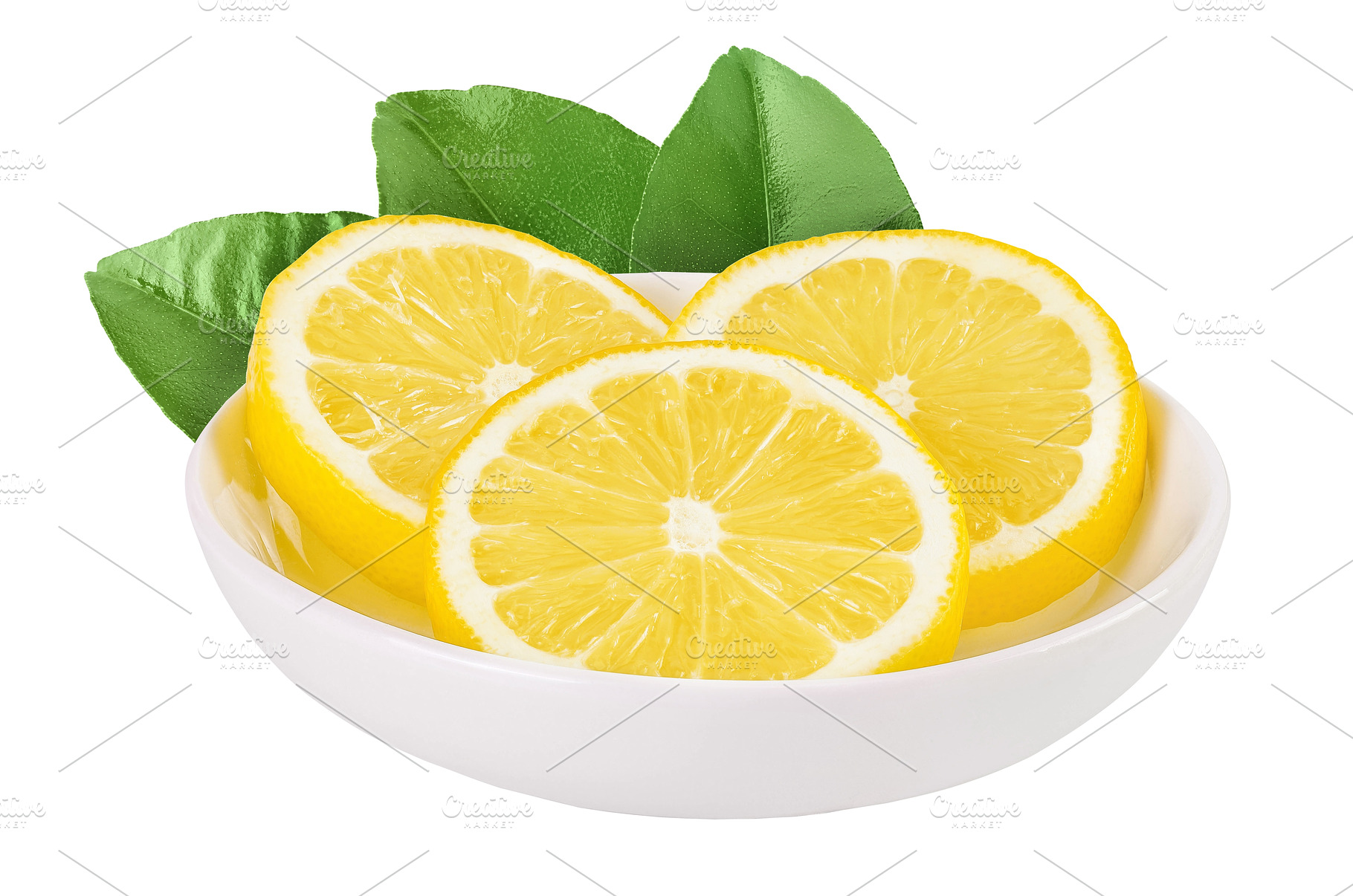 Ripe lemon slices in ceramic bowl, a Food & Drink Photo by NataPhoto