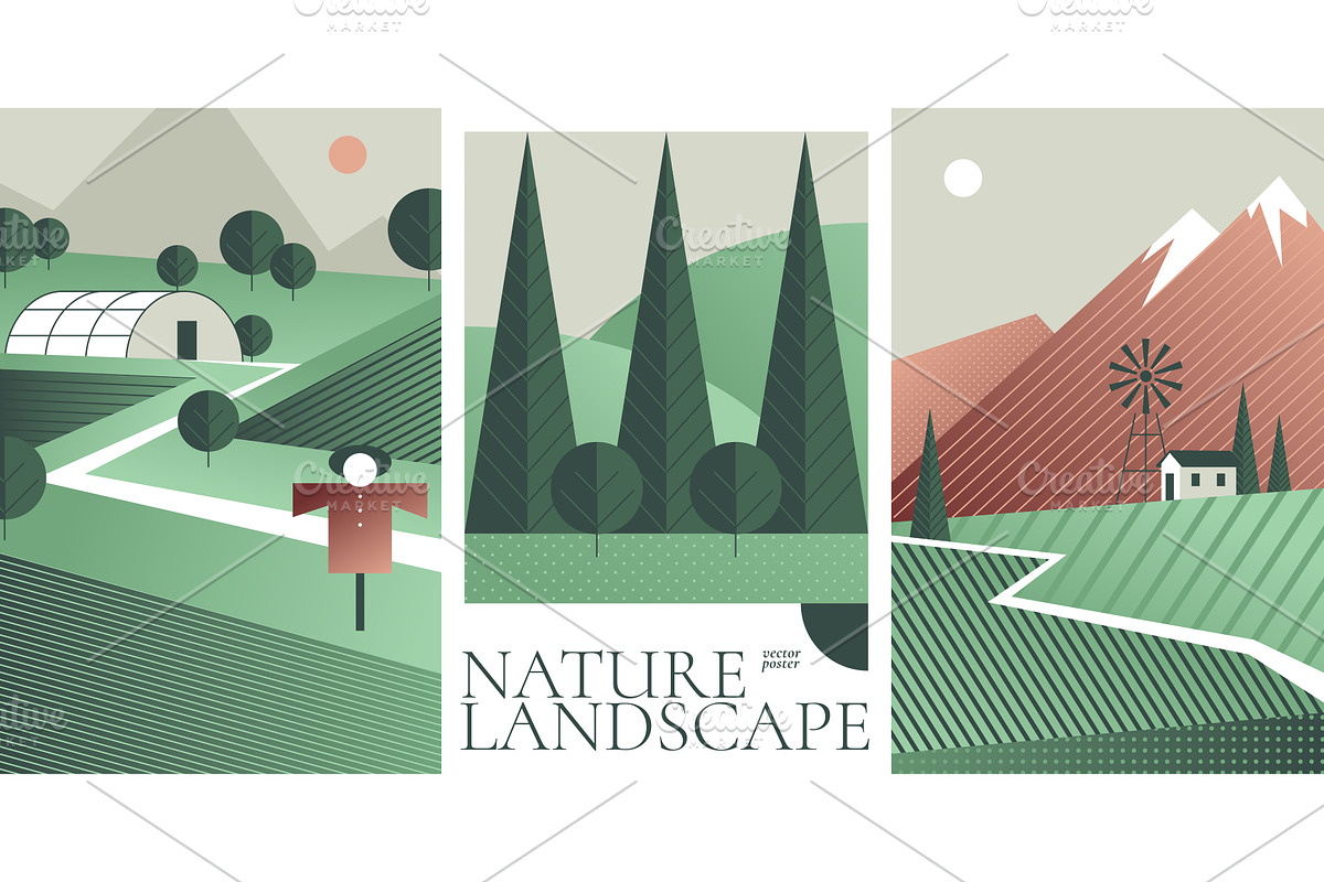 Geometric natural landscape posters, an Object Illustration by art PVP - market