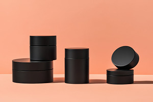 Stylish black cosmetic containers, a Photo by Pavel_design