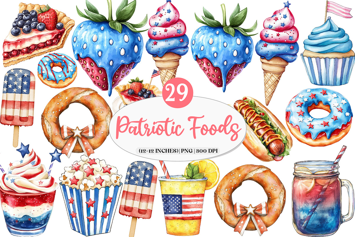 Patriotic Party Foods Clipart, an Icon by Watercolor design (Photo 1 of 4)