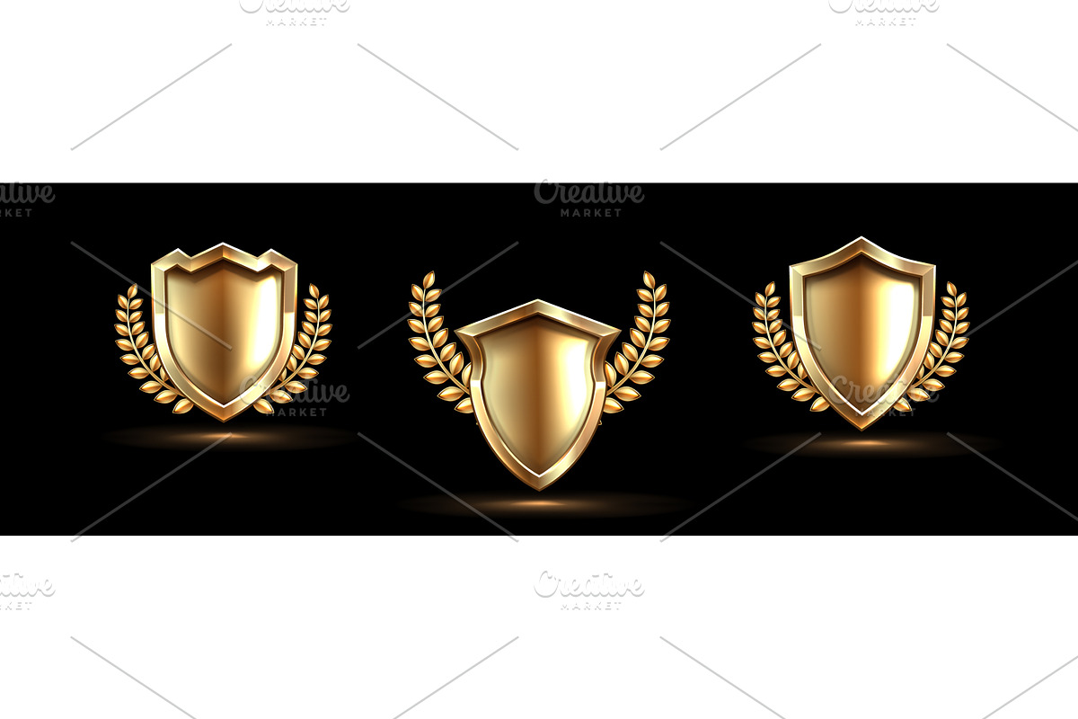 Golden shield emblems with laurel, an Object Illustration by art PVP - market