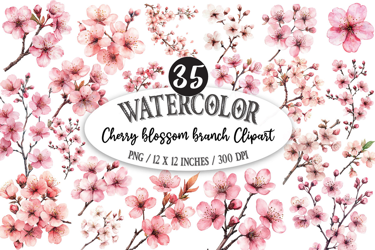 Cherry blossom branch Clipart, a Seasonal Illustration by Designking (Photo 1 of 5)