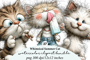 Whimsical Summer Cat Clipart, an Illustration by Digital Artistic99