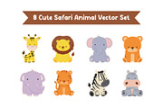 8 Cute Safari Animal Vector Set, an Animal Illustration by jongcreative (Thumbnail 1 of 4)