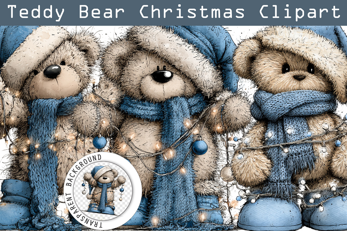 Whimsical Blue Christmas Teddy Bear, a Work Illustration by SinaCreation (Photo 1 of 6)