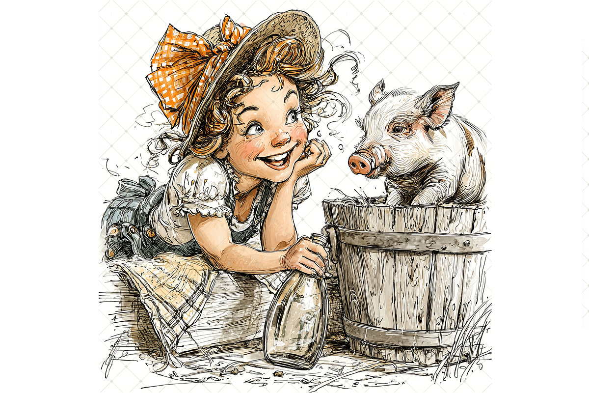 Girl And Piglet Clipart JPG, a Person Illustration by Memories By Lea (Photo 11 of 19)