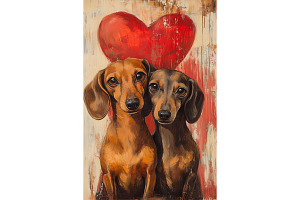 Dachshund Couple Dog with Red Heart, an Animal Illustration by Art Paradise Studios