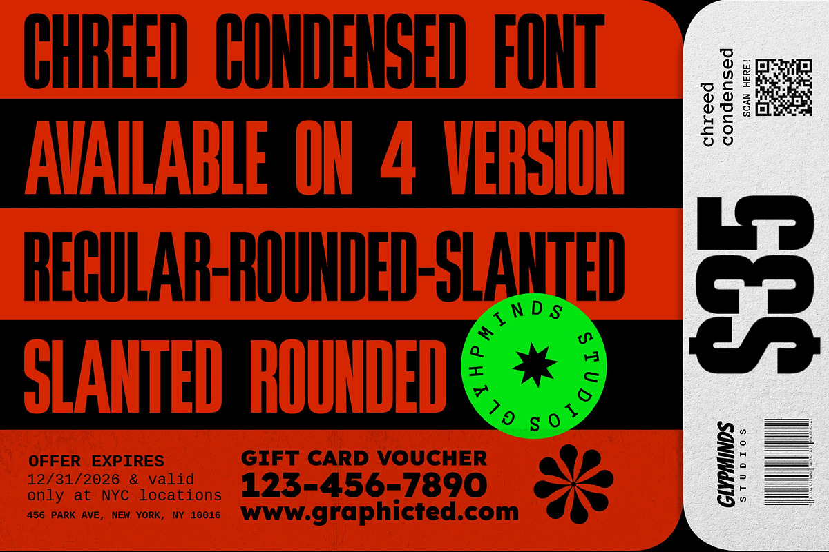 Chreed: 36 Dynamic Styles, a Sans Serif Font by Glyphminds Studios (Photo 7 of 11)