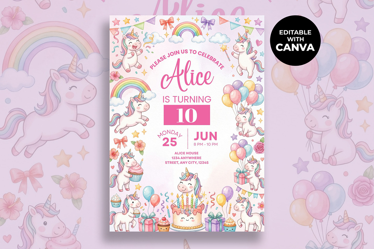Unicorn Birthday Invitation, an Invitation Template by M9 Design (Photo 1 of 4)