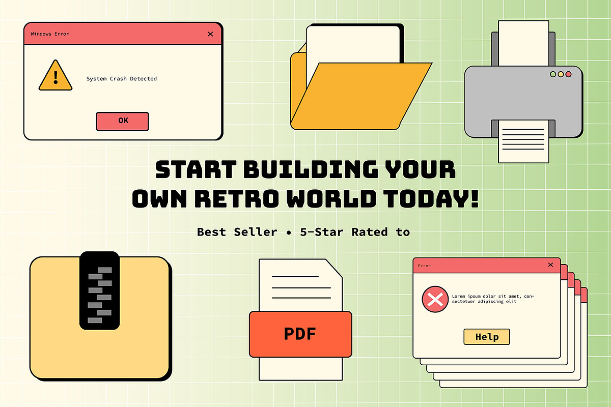 Retro Window UI Elements Set, a Technology Illustration by Invisual Studio (Photo 8 of 9)