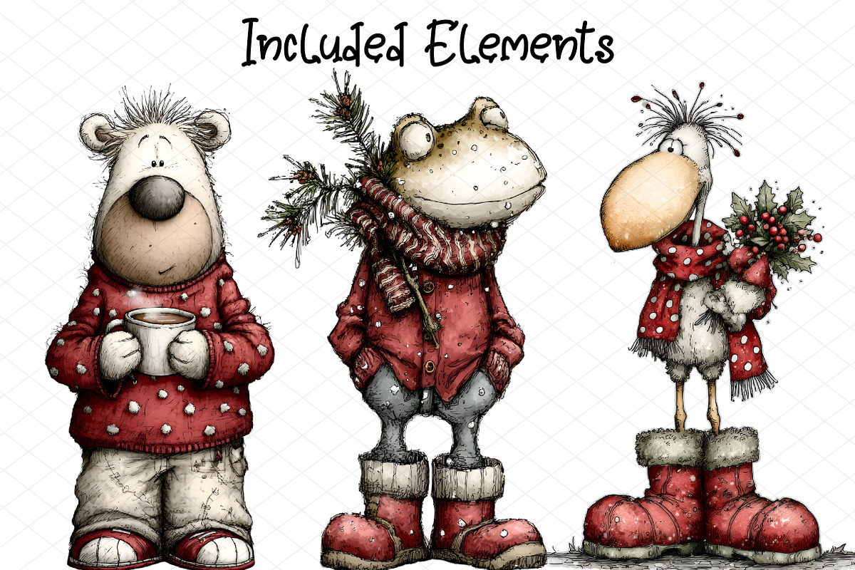 Festive Cute Animals Christmas PNG, an Illustration by cherrydesign (Photo 2 of 4)