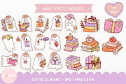 Ghost Reading Book Clipart, a Seasonal Illustration by ponponartwork (Thumbnail 2 of 5)