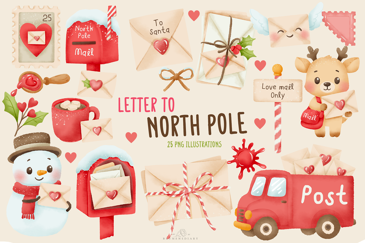 Watercolor Letter to north pole xmas, a Decorative Illustration by Blumensdiary (Photo 1 of 5)