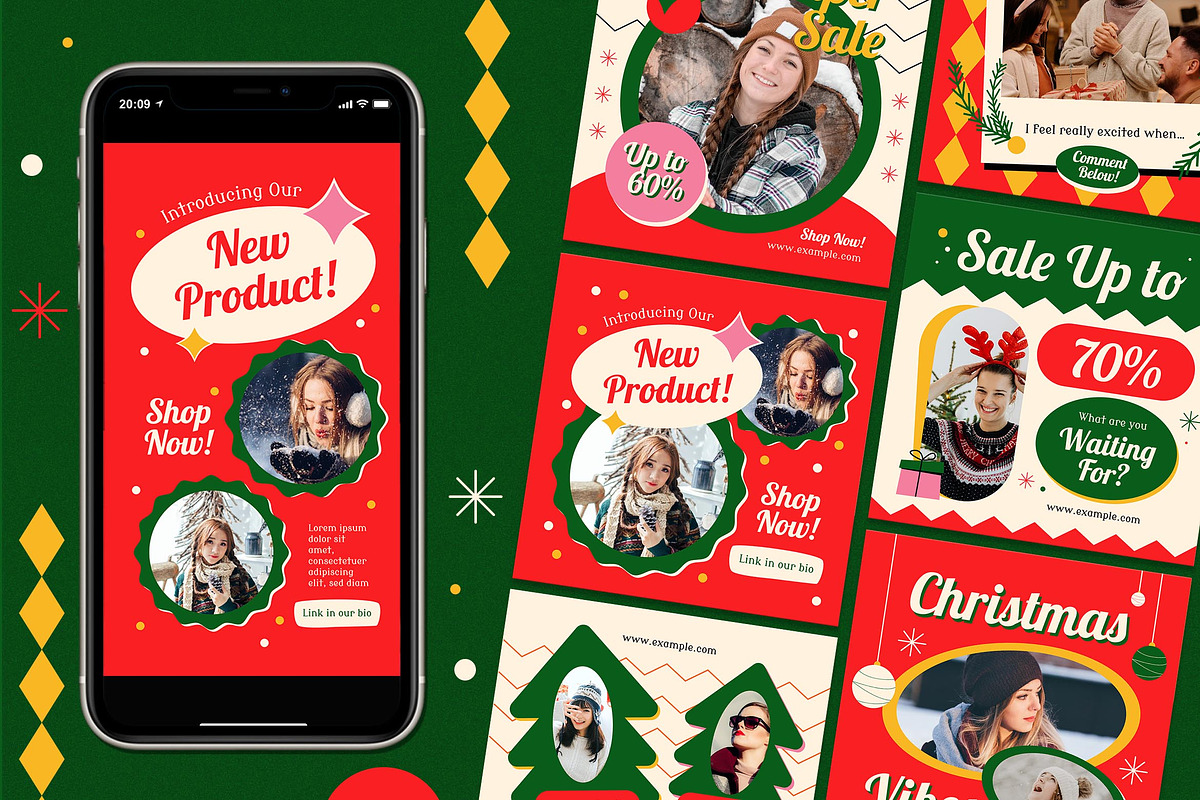 Red Christmas Sale Instagram Set, a Social Media Template by Aiyari Graphic (Photo 1 of 3)