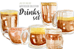 Watercolor Drinks Set