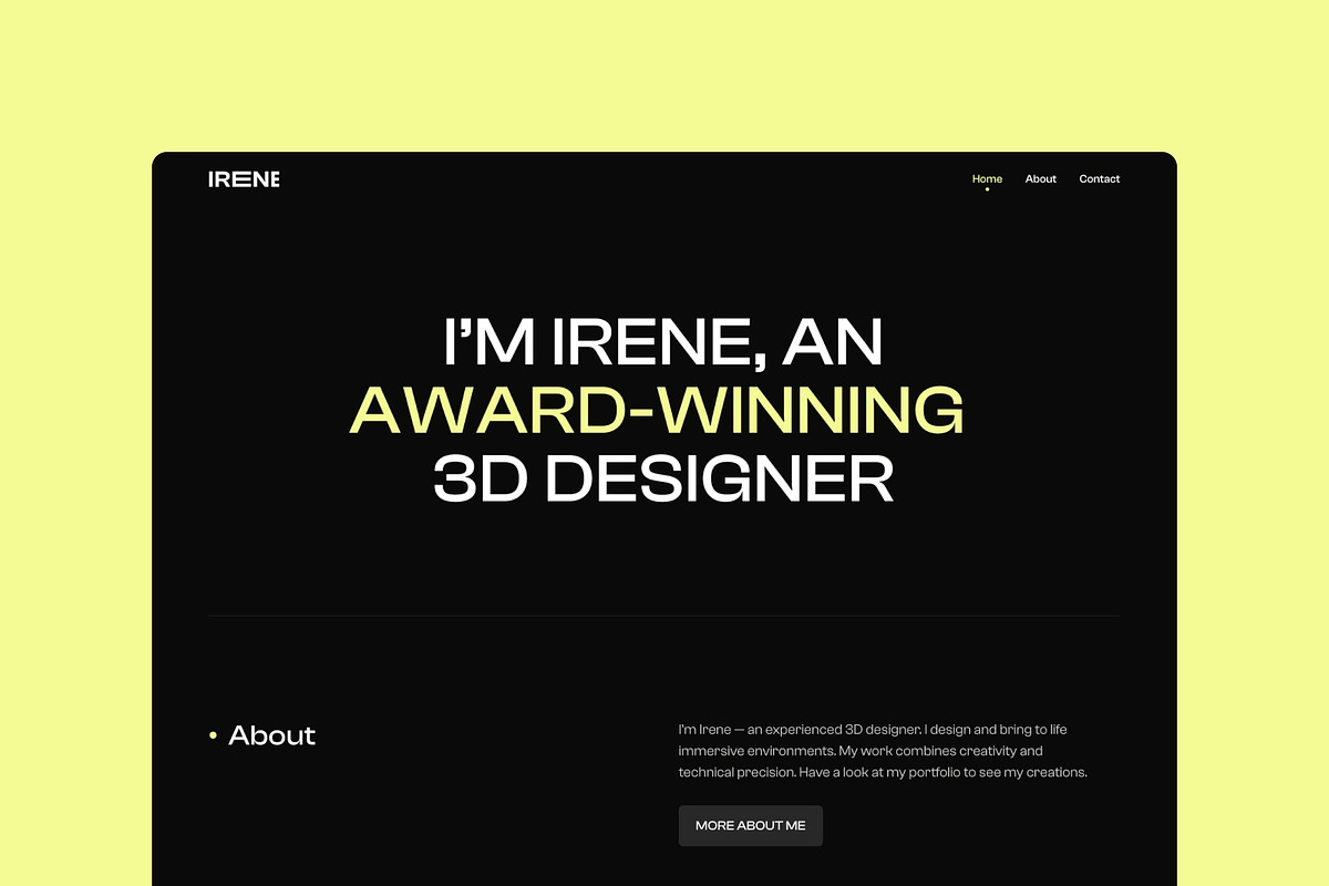 Irene Portfolio Template · Framer, a Landing Page Template by Bryn Taylor (Photo 1 of 5)
