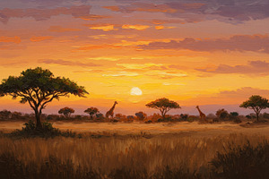 Impressionist painting of giraffes, an Animal Illustration by professorinc