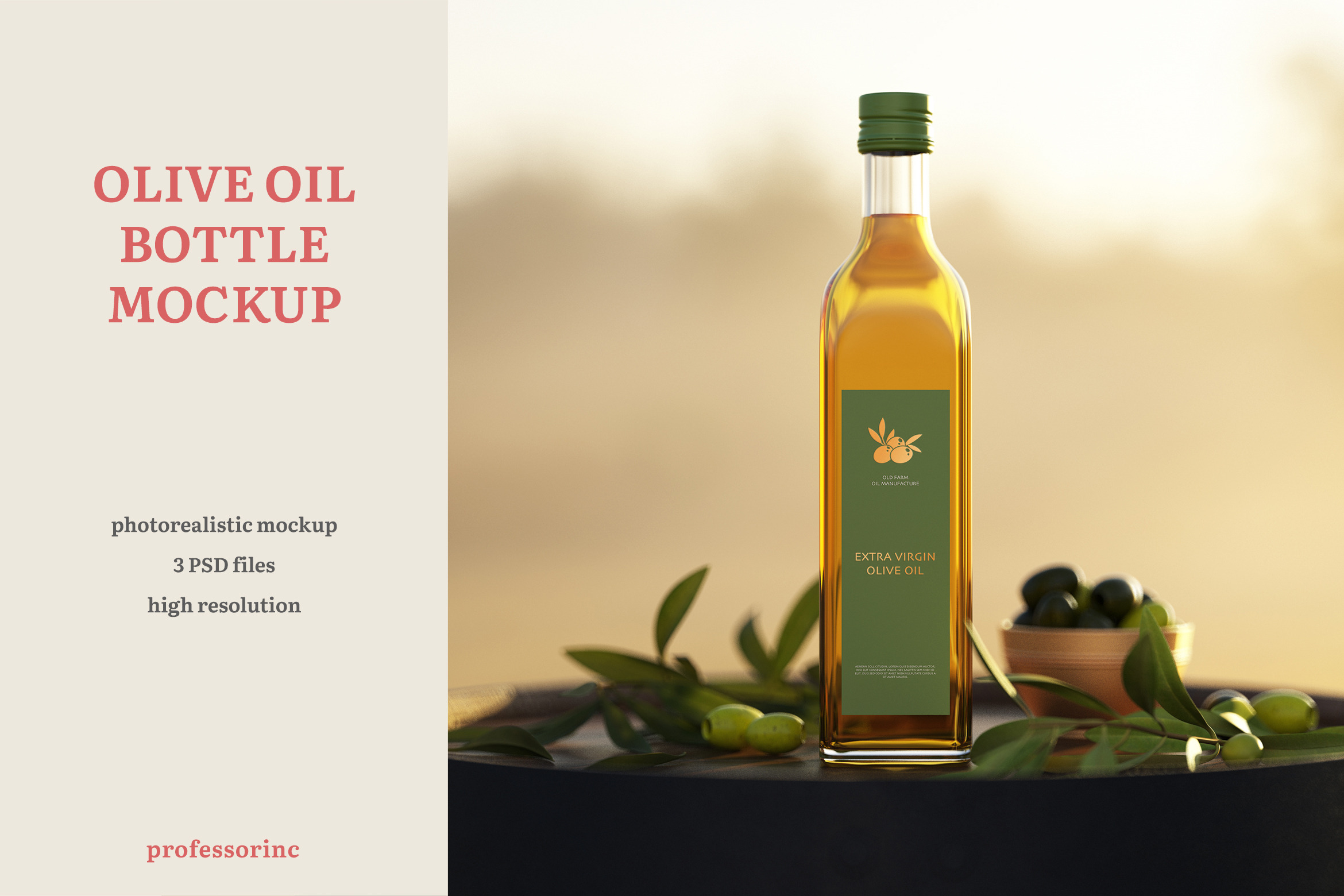 Olive Oil Bottle Mockup, a Packaging Mockup by professorinc