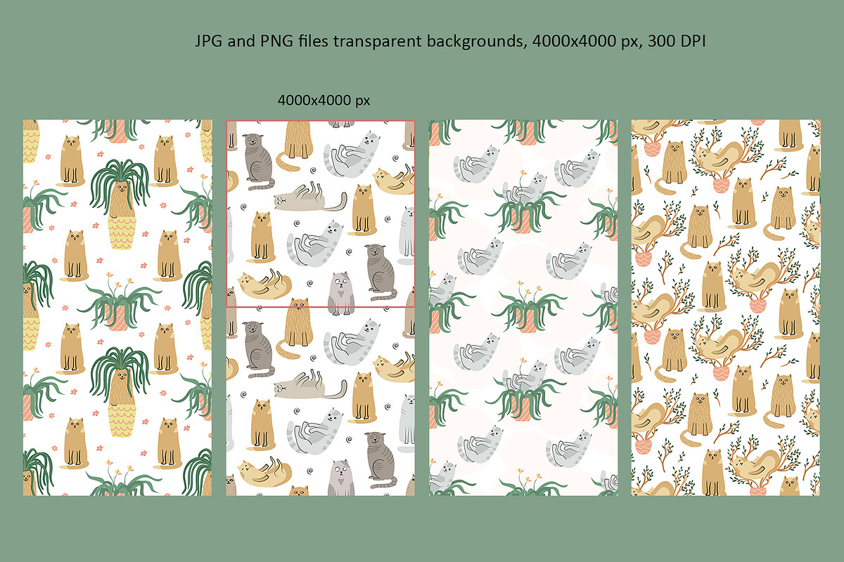Cats and Plants Clipart and Patterns, an Animal Illustration by Anna Druzhkova (Photo 12 of 23)