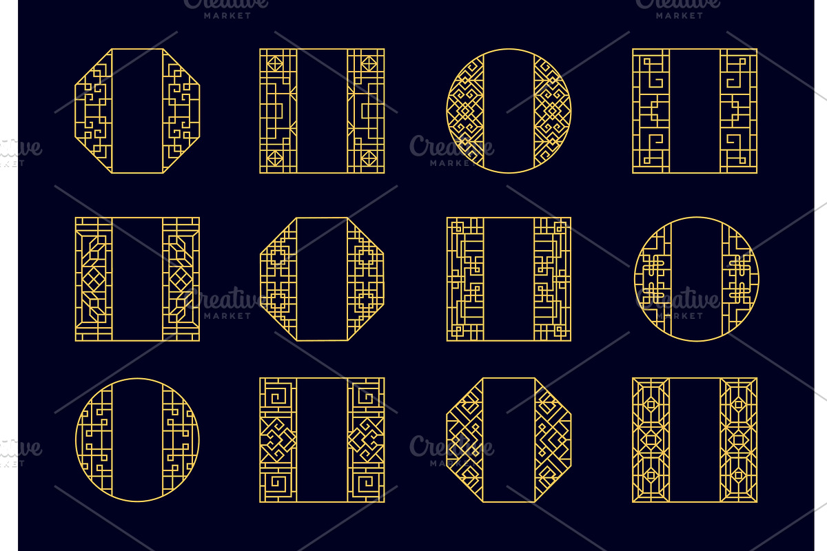 Asian chinese gold pattern frames, a Decorative Illustration by Vector Tradition