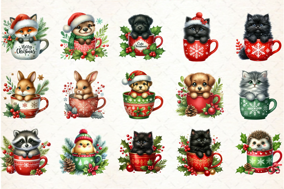 Christmas Mugs Watercolor Clipart, an Illustration by Libby Wishes (Photo 2 of 7)