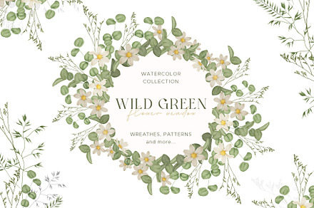 Watercolor wild flowers greenery