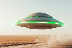 UFO with glowing green lights hoveri, a Photo by Dvoevnore photos