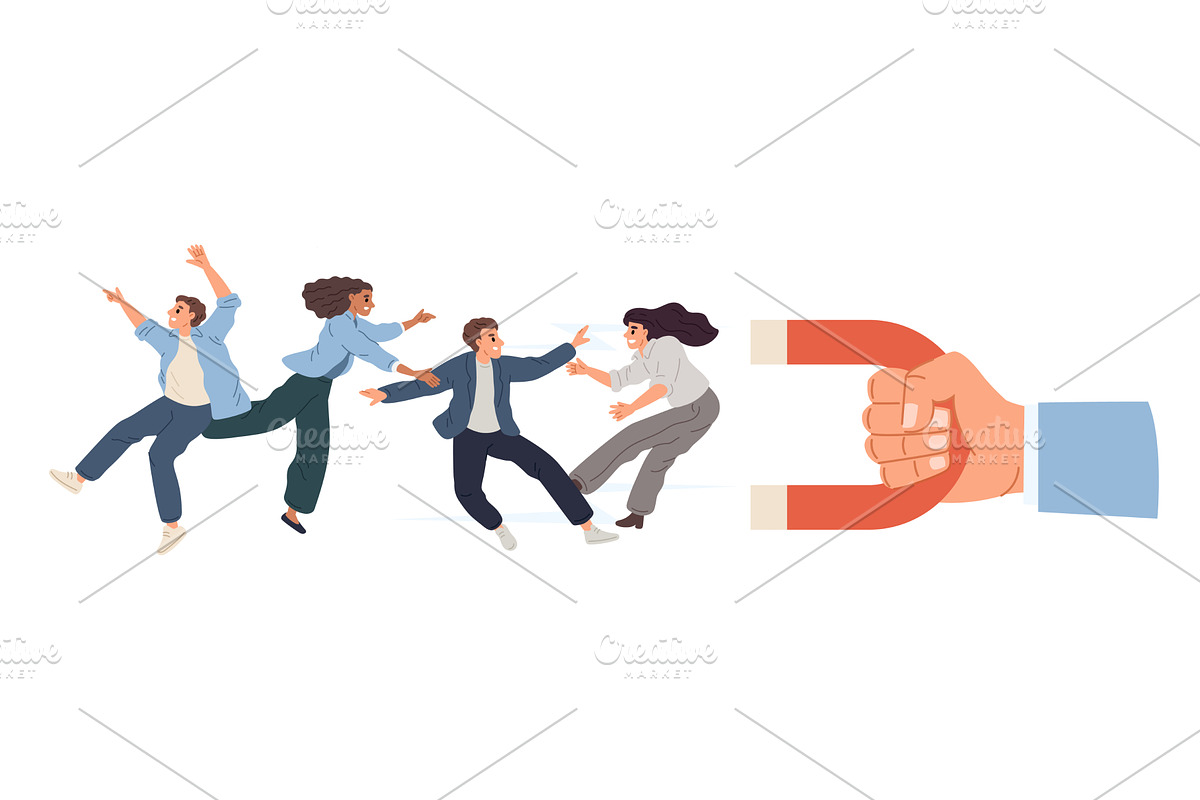 Hand with magnet attracts people, a Person Illustration by Vectorbuum