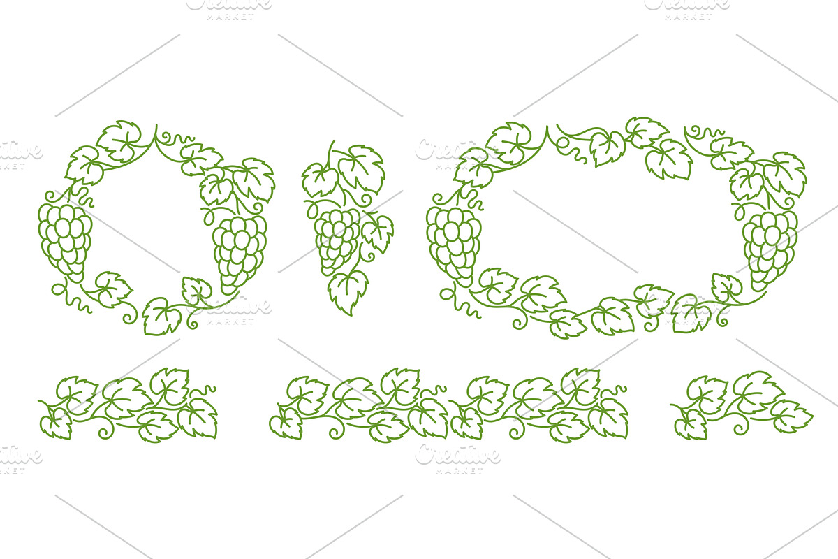 Grapevine ornament wine label kit, an Illustration by Vector illustrations
