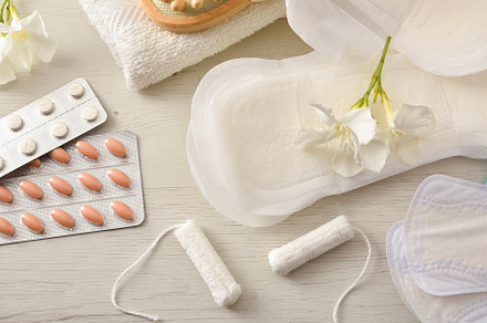 Menstrual hygienic protection for women with toiletries top view, a Health & Medical Photo by Davizro's Market