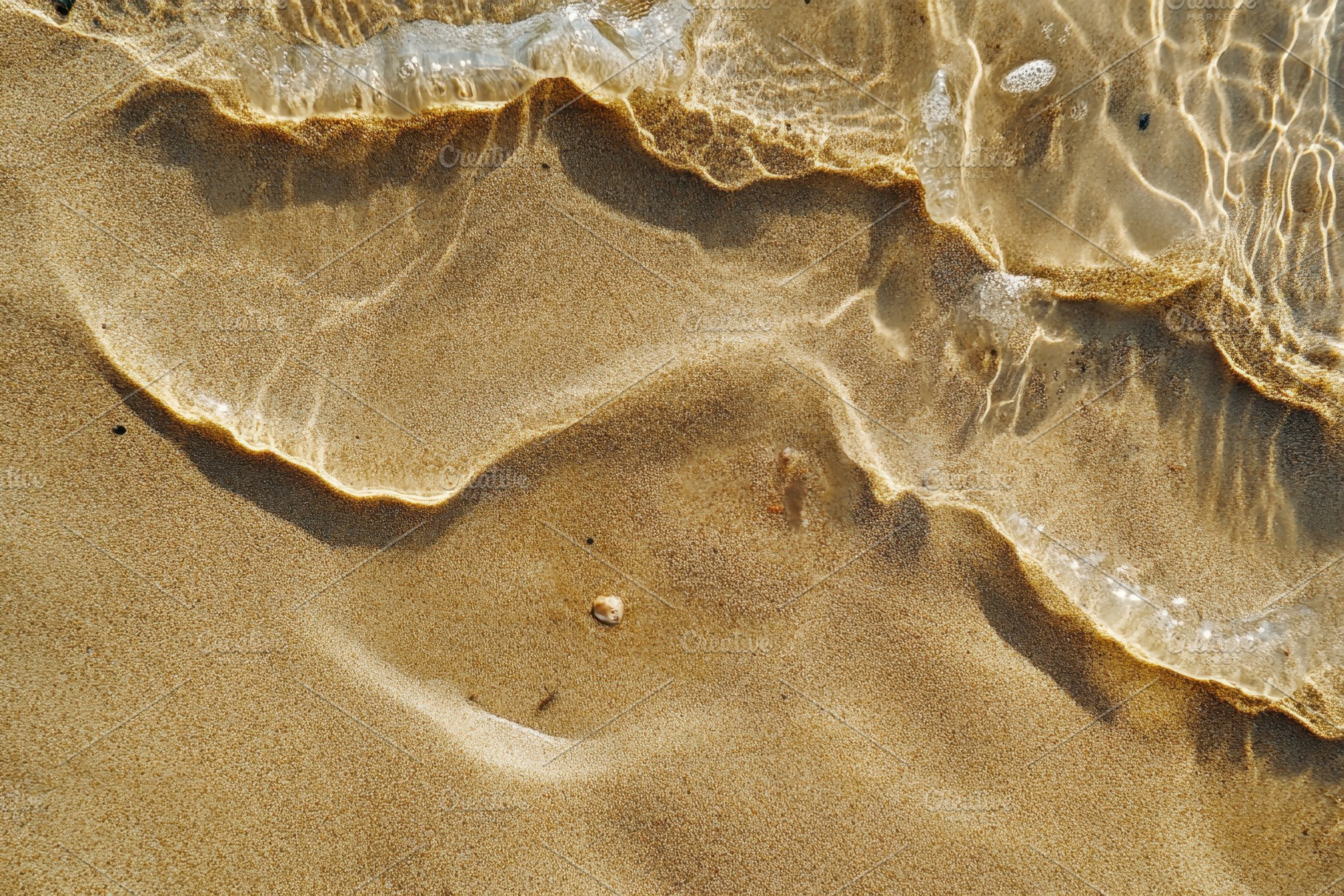 Close up view of wet beach sand, a Photo by Pavel_design