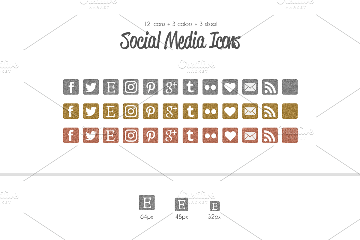 Glitter Metallic Social Media Icons, an Icon by Em & Dash