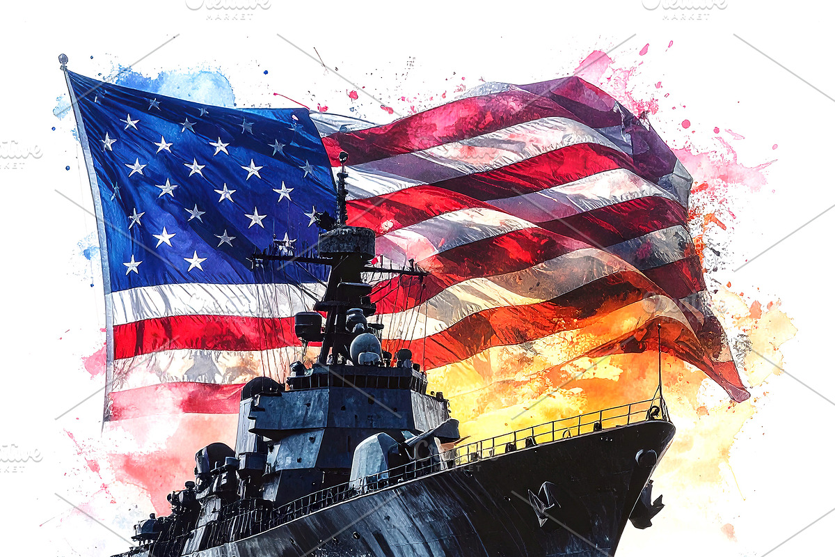 American warship sailing., a Transportation Illustration by yod67