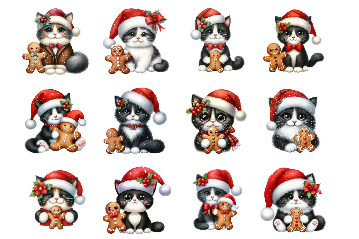 Funny Christmas Cat Clipart, an Illustration by Design Market (Photo 2 of 3)