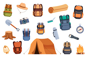 Cartoon camping equipment. Items for, a Sport Illustration by Stock-Smart-Start