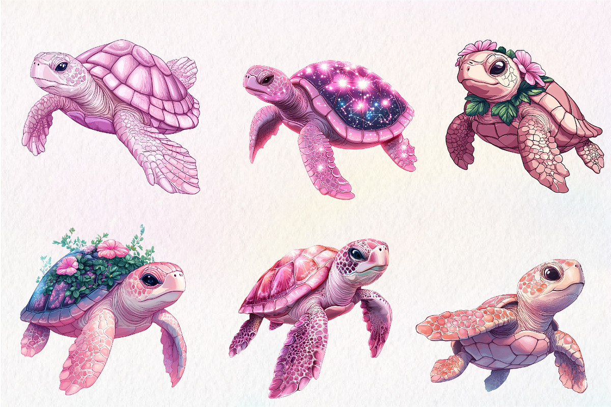Pink Sea Turtle Clipart, an Illustration by CreationArt (Photo 7 of 9)