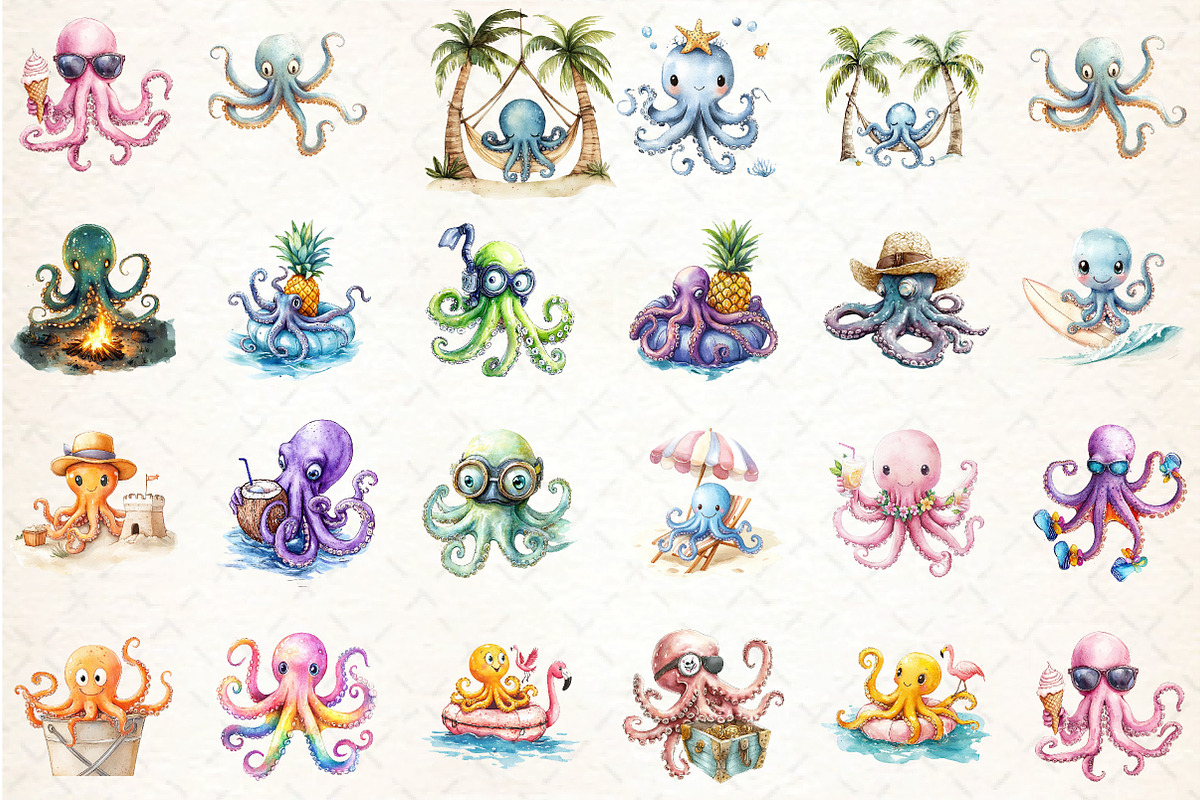Summer Beach Octopus Sublimation, an Illustration by DreamCafeArt (Photo 2 of 3)