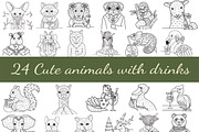 24 cute animals with drinks, an Animal Illustration by Somjai King (Thumbnail 1 of 3)