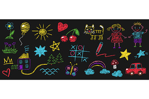 Kids crayon doodle drawings. Hand, an Education Illustration by winwin.art