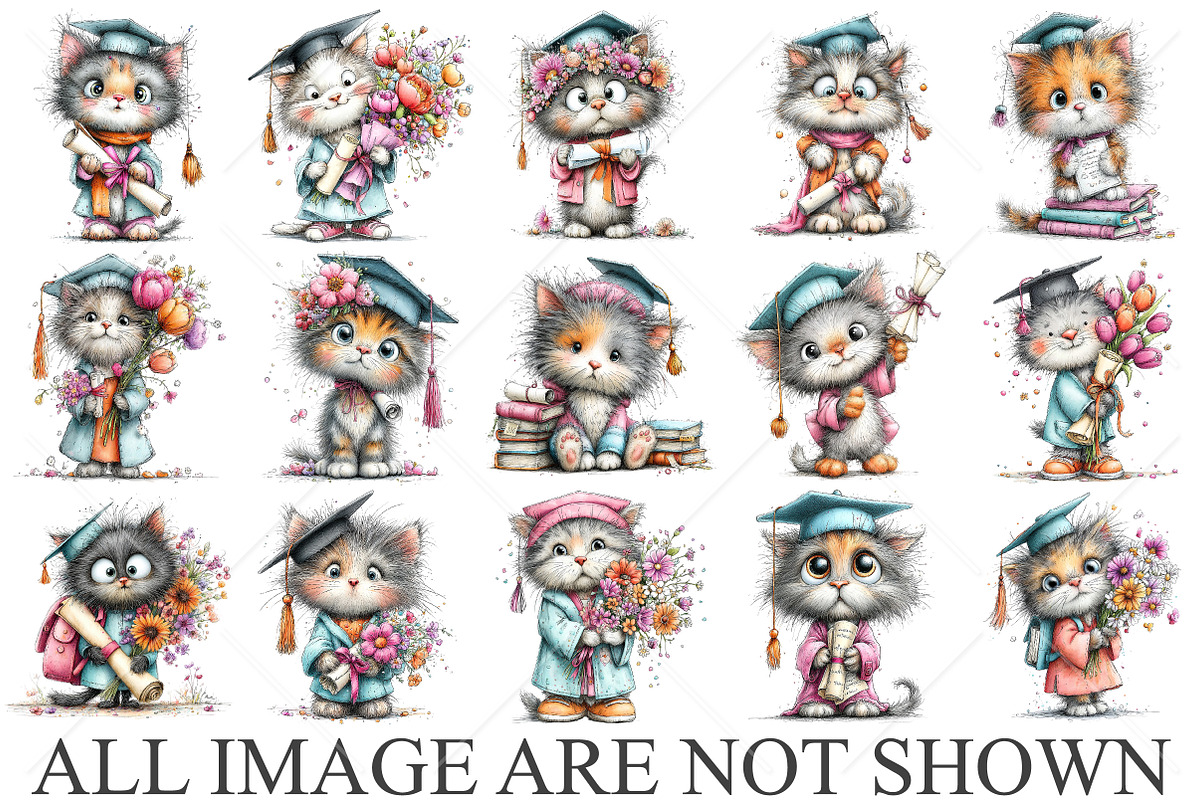 Whimsical Graduation Cat Clipart PNG, a Seasonal Illustration by Canvas Craft (Photo 4 of 10)