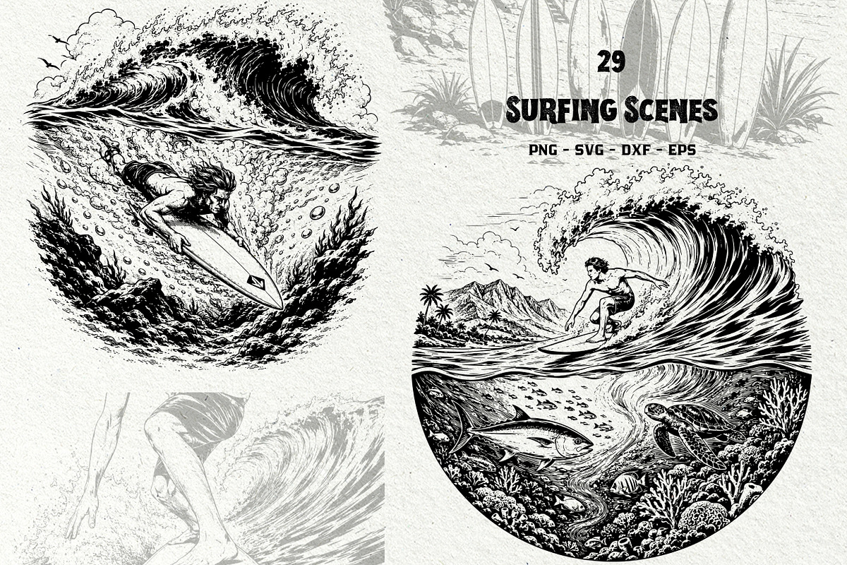 Surfing Scenes Ocean Graphics, a Sport Illustration by DENIDigitalArtSudio (Photo 1 of 7)