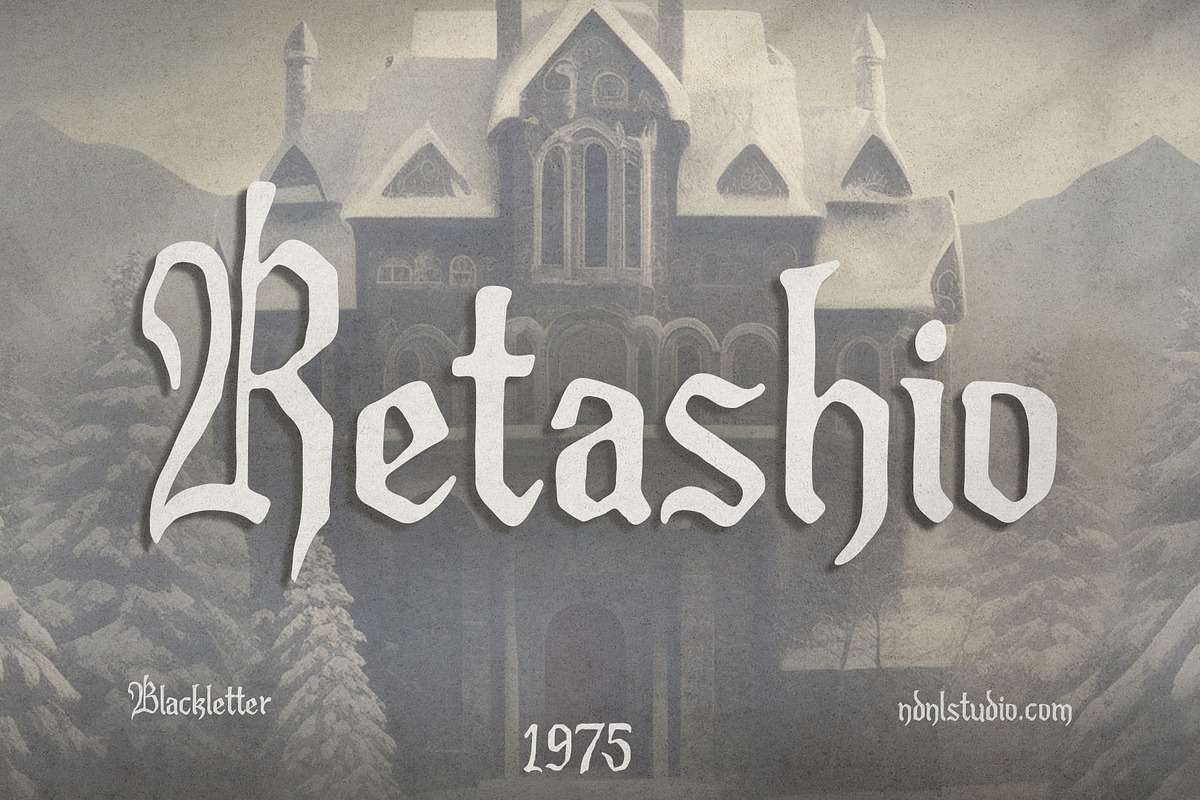 Retashio – Blackletter Font, a Blackletter Font by NDNL Studio (Photo 1 of 9)