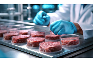 Laboratory scene with lab-grown meat, a Technology Photo by Igor Tichonow