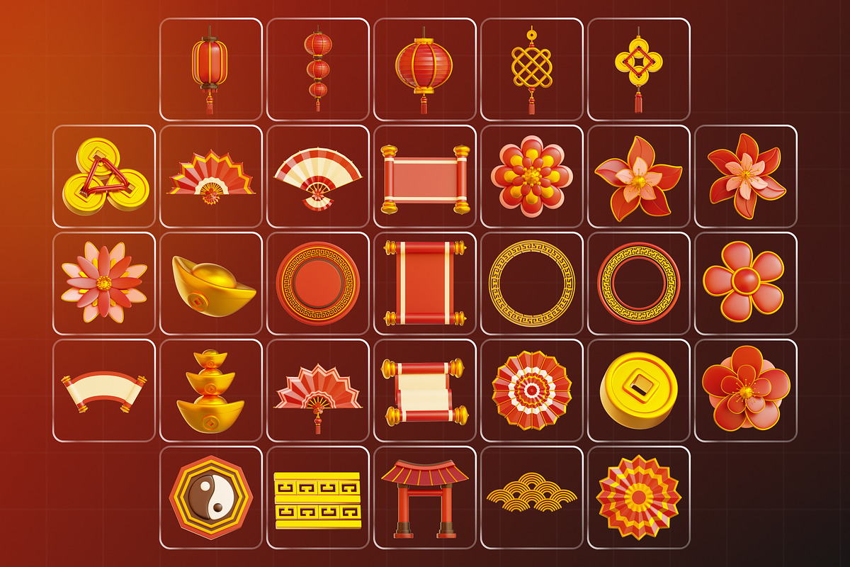 Chinese Ornament 3D Icon Pack, an Object 3D Model by Haps Space (Photo 4 of 4)
