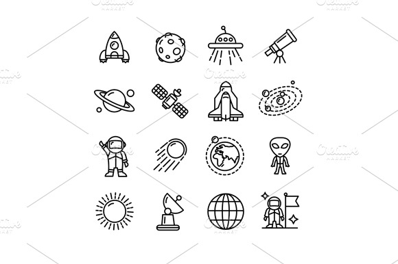 Spase Outline Icons Set. Vector