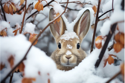 a rabbit hiding under a bush during