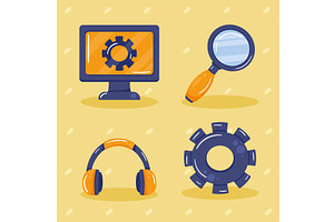 technical service four icons, an Object Illustration by studiogstock