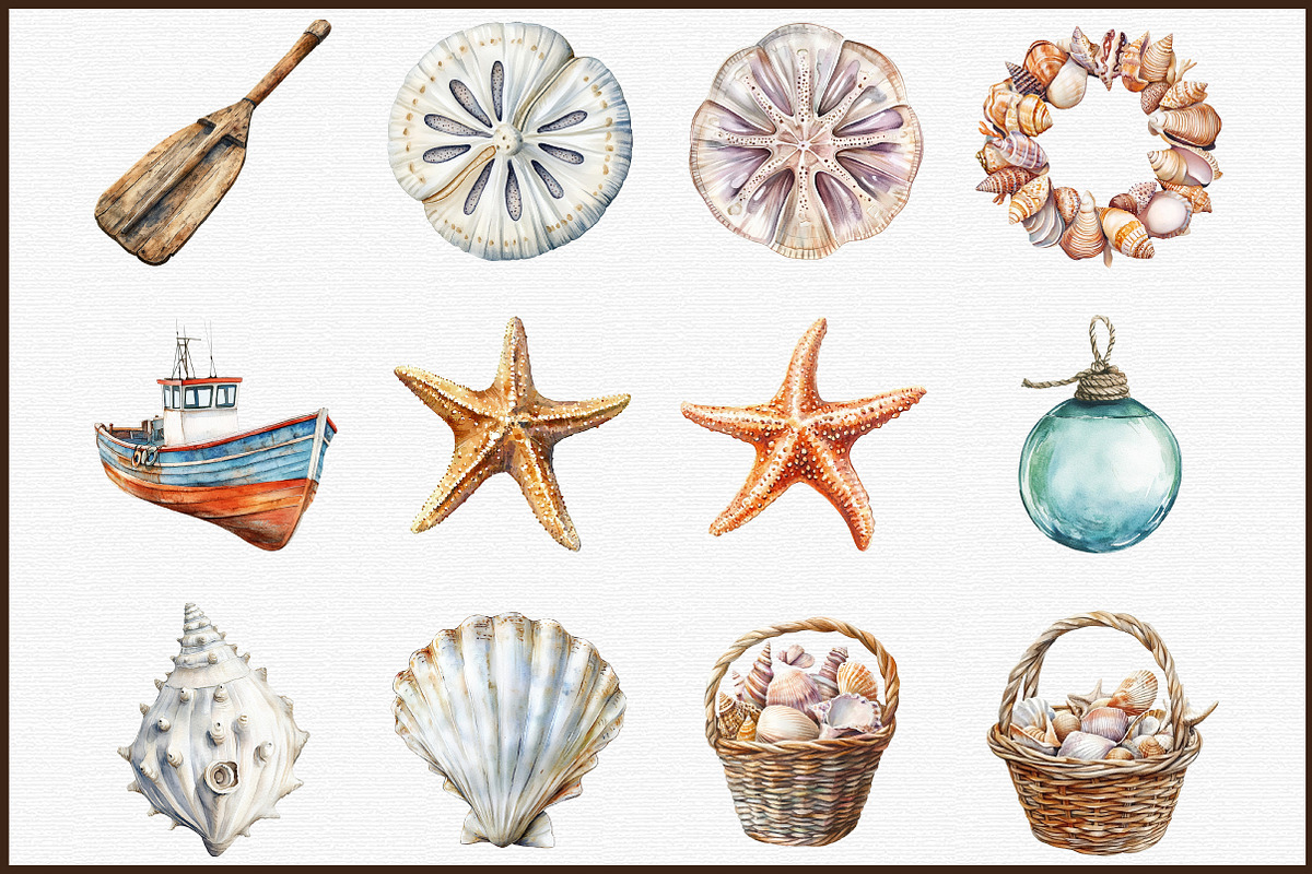 Watercolor Coastal Decor Clipart Set, an Illustration by Sublimation Artist (Photo 3 of 6)